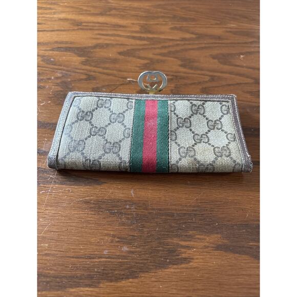 RARE Two Tone GG Logo Gucci Sherry Line Long Wallet 70s 80s - Picture 3 of 9